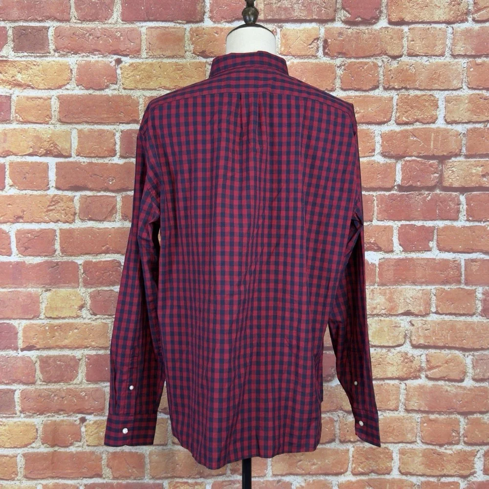J Crew Mens XXL‎ Slim Fit Stretch Button Down Long Sleeve Shirt Navy Red Plaid